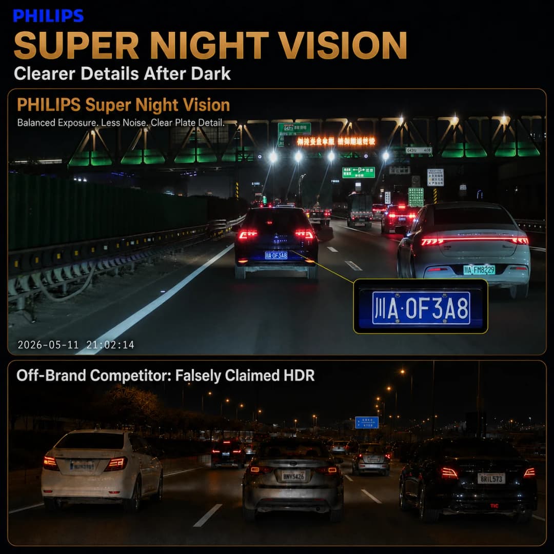 PHILIPS Dash Cam F03 2K QHD+1K Front and Rear Dual Camera 3.16 Inch IPS Screen 2.4GHz & 5GHz WiFi 24H Parking Monitor Car DVR - 3