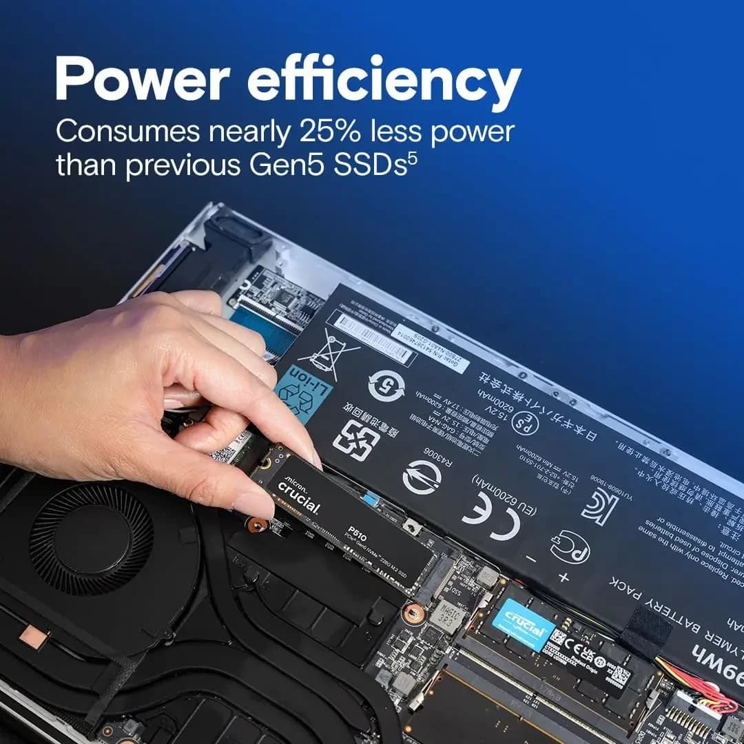 قرص صلب داخلي Crucial P510 بسعة 1 تيرا بايت و2 تيرا بايت، PCIe Gen5 NVMe SSD، متوافق مع أجهزة الكمبيوتر المحمولة والمكتبية - 5