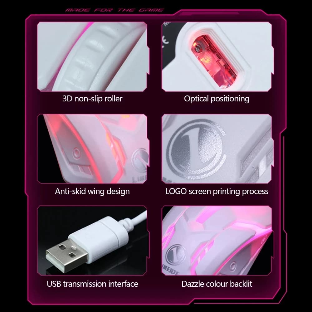 ماوس سلكي مضيء بإضاءة LED من Limei S1 للألعاب الرياضية الإلكترونية، ماوس صامت لأجهزة الكمبيوتر المكتبية والمحمولة ومكاتب الألعاب - 5