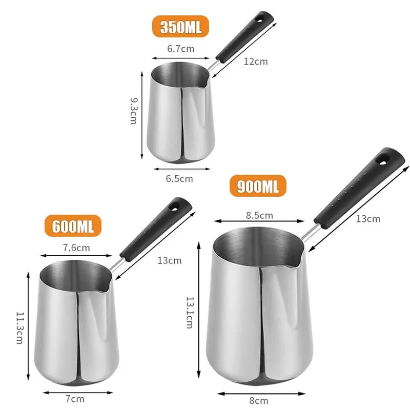 Long Handle Turkish Coffee Pot with Pouring Spout Stainless Steel Milk Butter Warmer Pot Stovetop Chocolate Melting Pan - 3