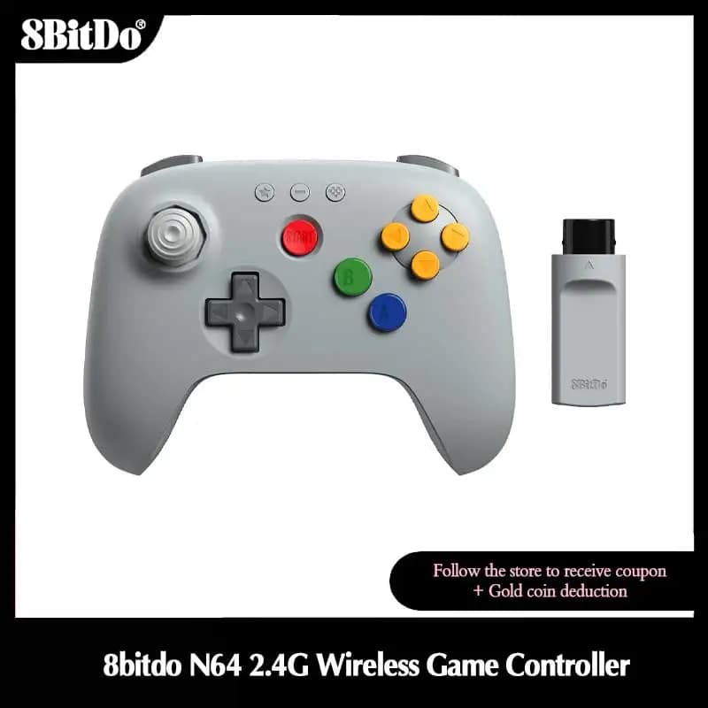 وحدة تحكم ألعاب لاسلكية 8BitDo N64 2.4G مع تأثير هول، يد تحكم مع محول لجهاز N64، تناظري 3D، متوافق مع ويندوز