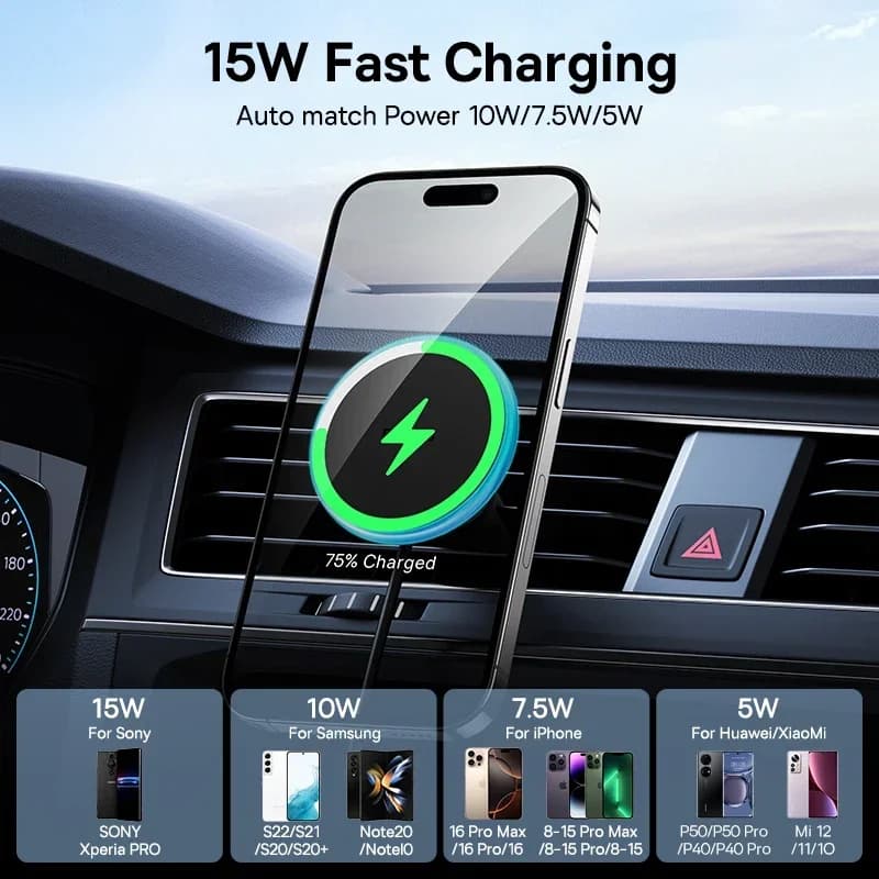 حامل هاتف سيارة شاحن لاسلكي مغناطيسي من Baseus شحن سريع 15W حامل شاحن سيارة لاسلكي لجهاز iPhone 16 15 14 13 حامل سيارة - 4