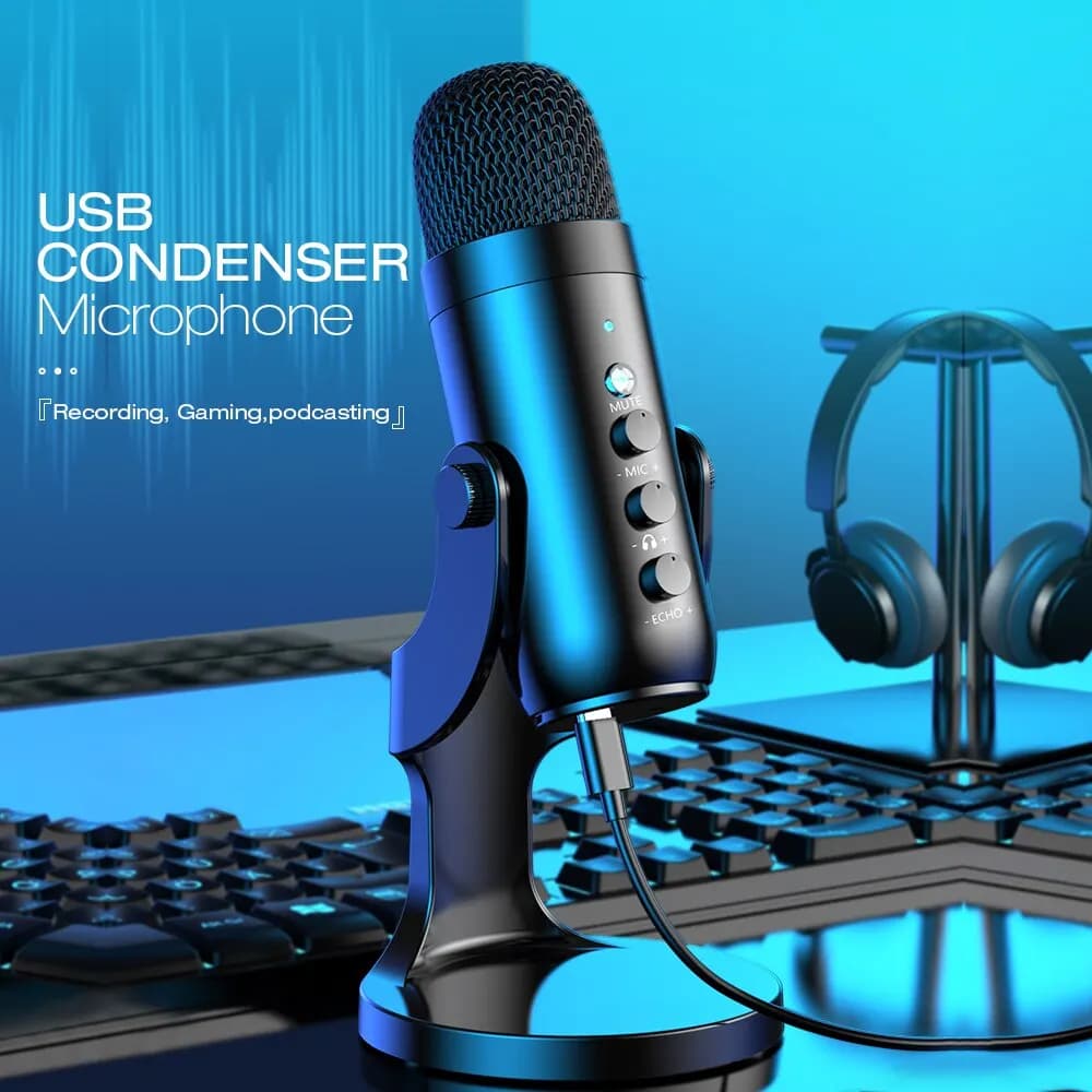 ميكروفون USB من Haomuren لأجهزة الكمبيوتر الشخصي وMac، لتسجيل ألعاب البث، ميكروفون مكثف مع مخرج سماعة رأس ومحول هاتف