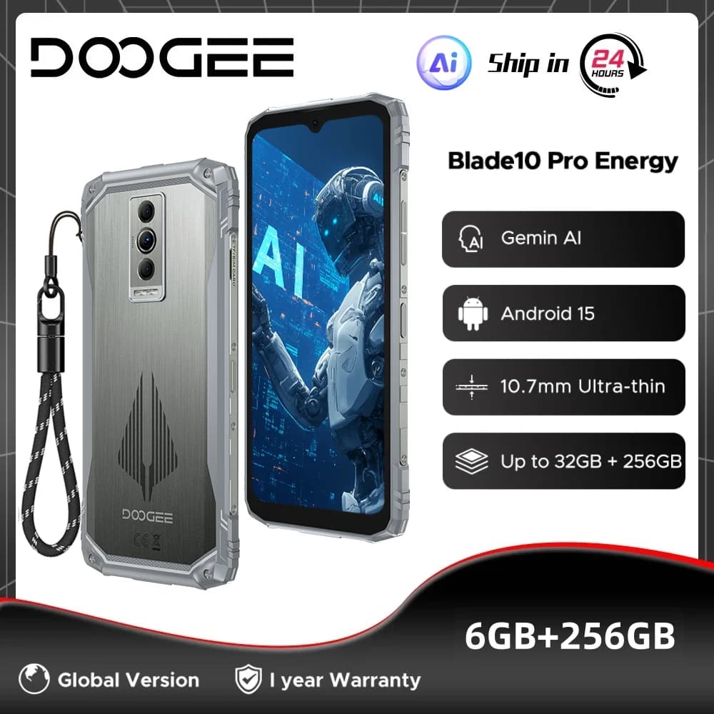 هاتف DOOGEE Blade10 Pro Energy المتين - ذاكرة 32 جيجابايت + 256 جيجابايت، شاشة HD+ بحجم 6.56 بوصة، بطارية 6150 مللي أمبير