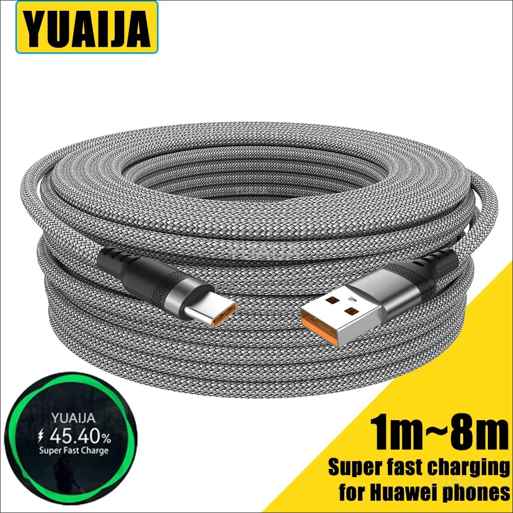 كابل شحن فائق السرعة USB TYPE C بطول 5 أمتار لـ Huawei وUSB C وكابل شحن ممتد بطول 8 أمتار لـ Samsung وXiaomi وكاميرا OnePlus