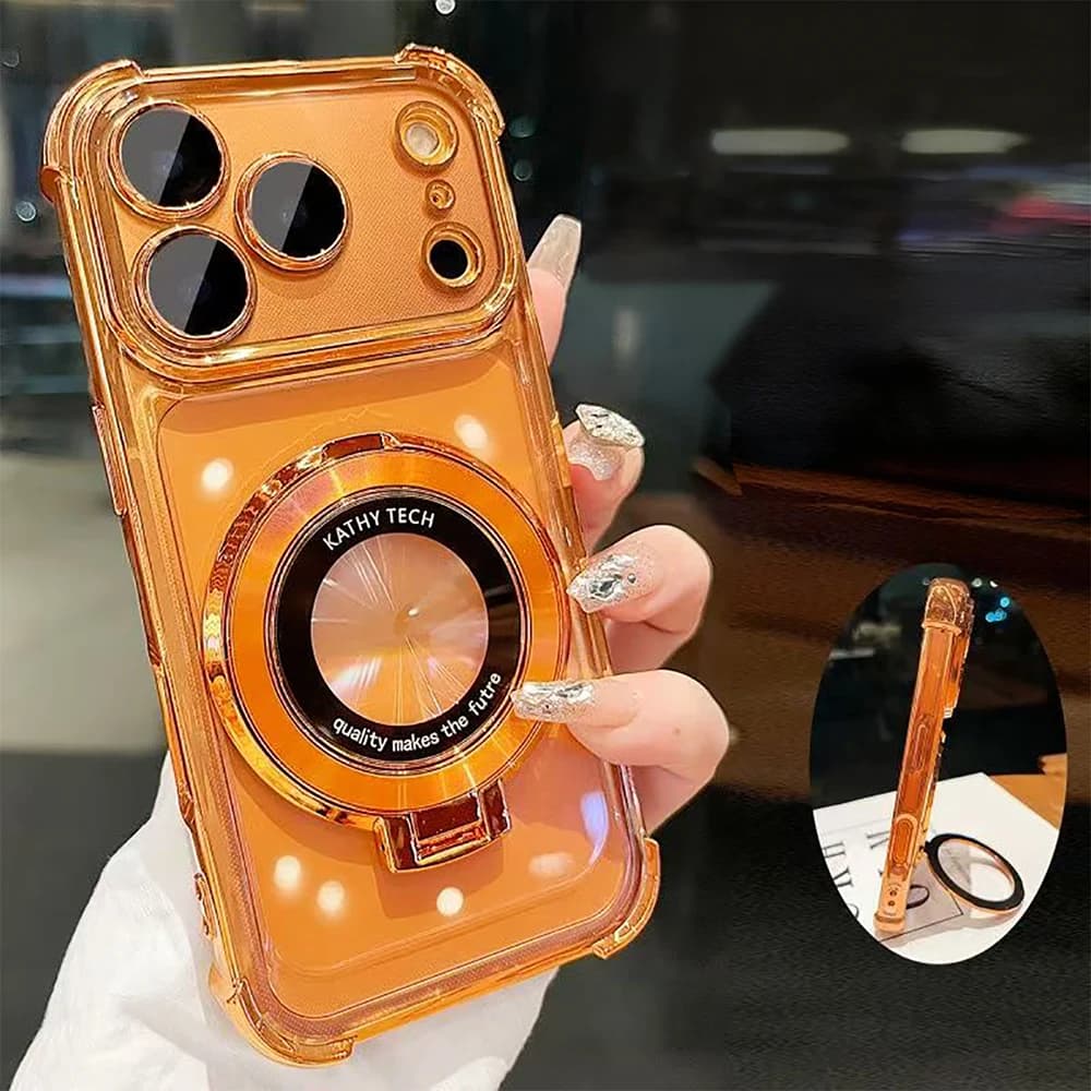 Luxury Magnetic Stand For Magsafe Wireless Charging Plating Phone Case For iPhone 17 16 15 14 13 12 11 Pro Max 16 Plus Air Cover