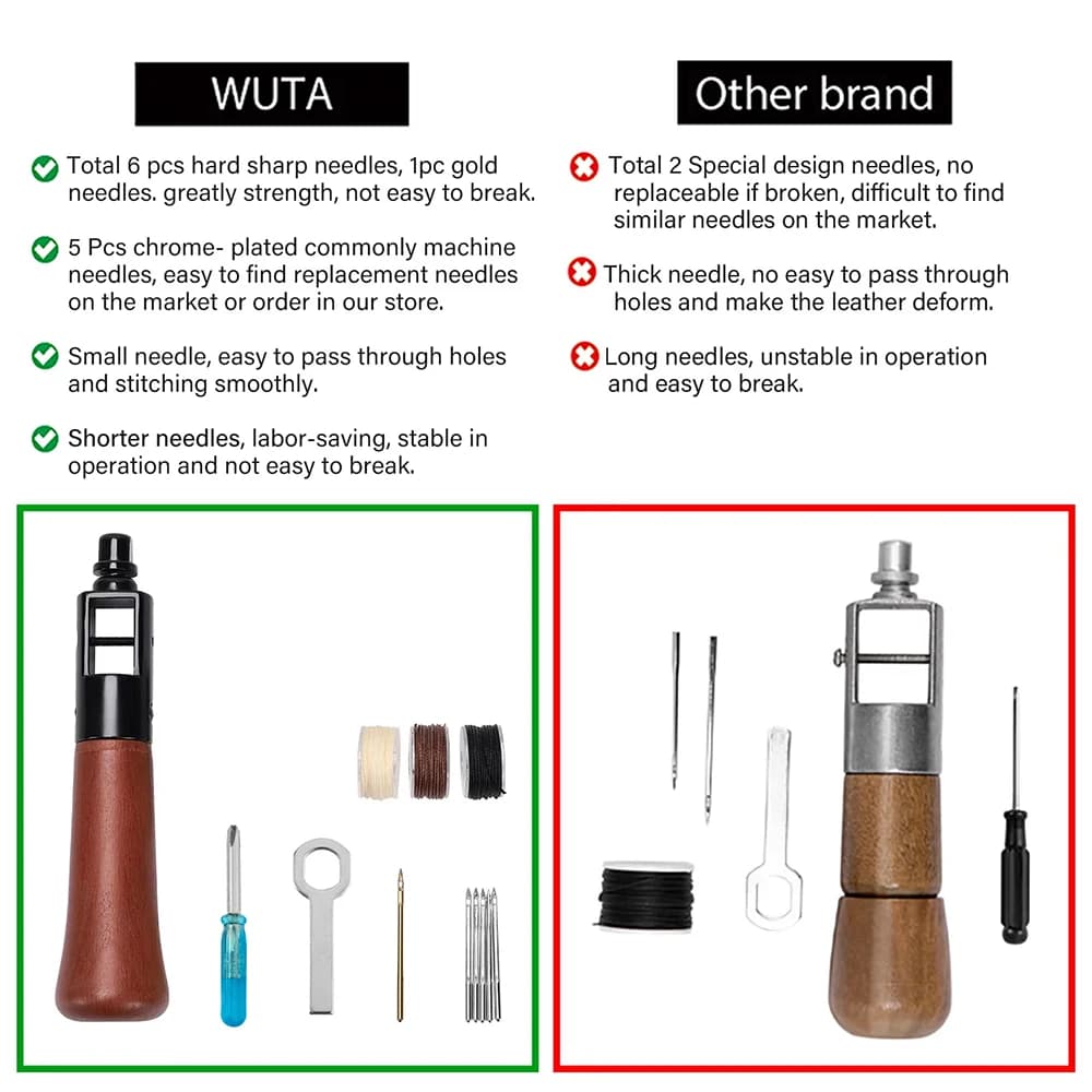 طقم خياطة جلدية من WUTA، أدوات حرفية جلدية، أداة إصلاح قماشية لخياطة الأحذية - 3