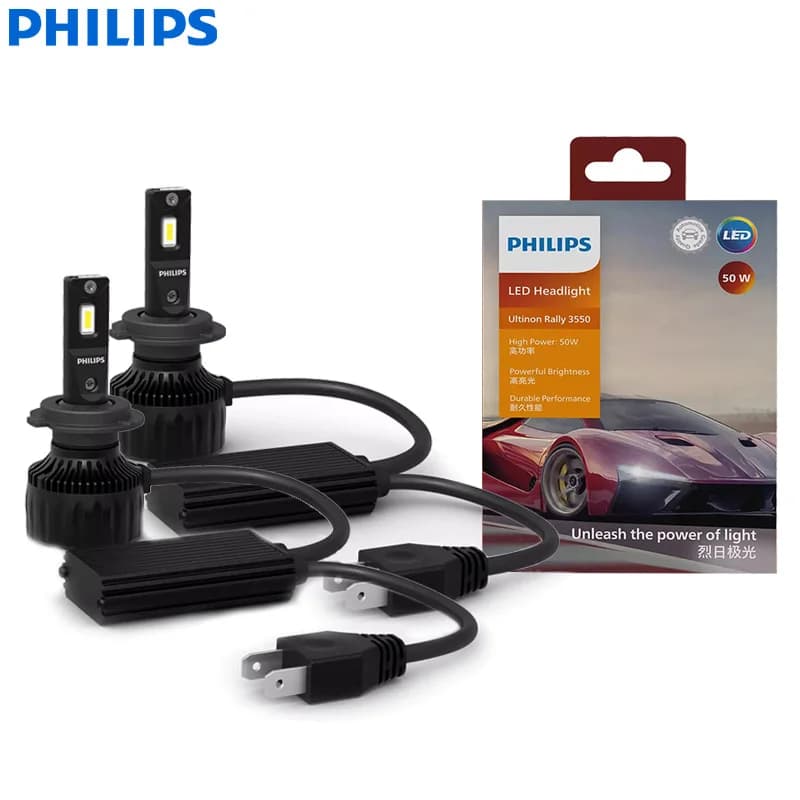 فيليبس ألتنيون رالي 3550 H7 مصباح LED أمامي 100 واط 9000 لومن أقصى طاقة ساطع 6500 كلفن أبيض تيربو ترقية شعاع عالي ومنخفض 11972U3550X2 - 2