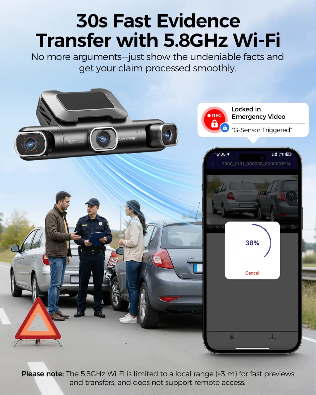 كاميرا لوحة القيادة AZDOME M660 بدقة 2.5K+3*1080P مع 4 قنوات وGPS وواي فاي 5G مدمج وذاكرة 128 جيجابايت وتحكم صوتي ومراقبة على مدار 24 ساعة ورؤية ليلية فائقة - 5