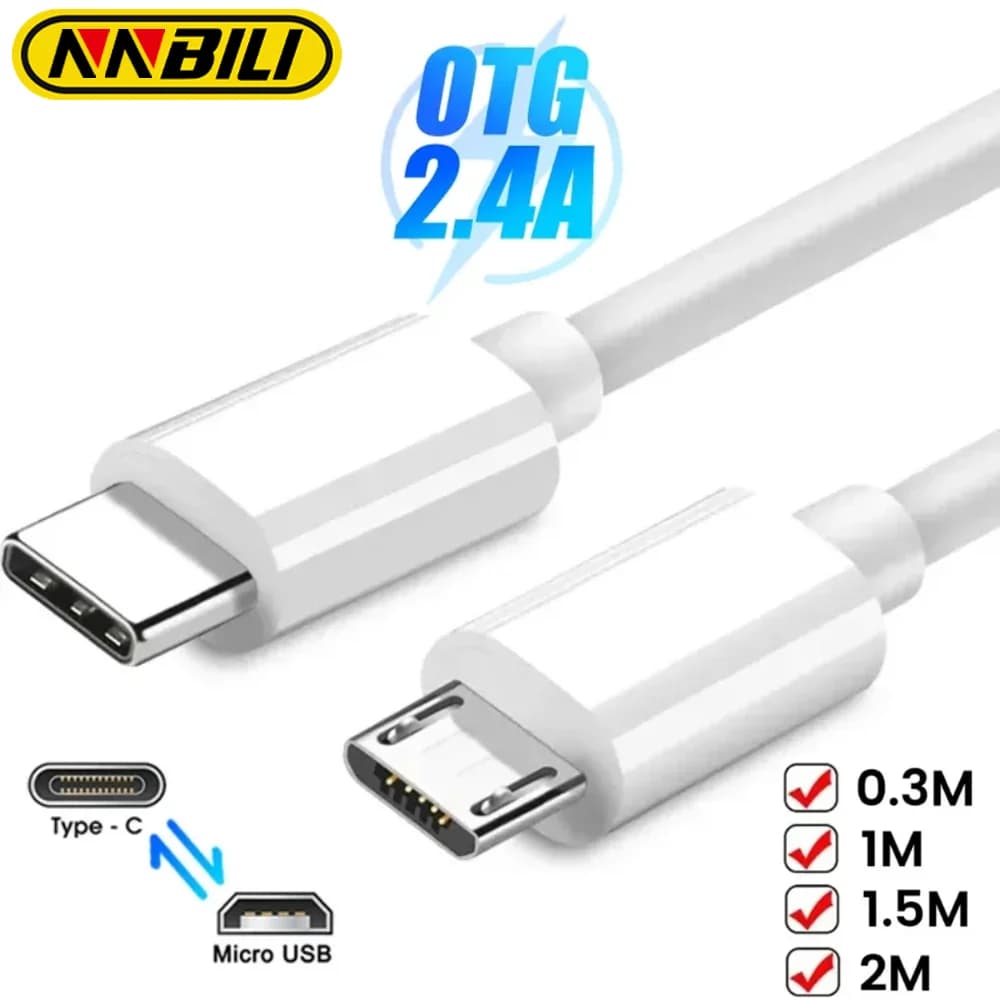 كابل محول OTG من NNBILI USB Type C إلى Micro، شحن سريع 5V/2.4A ونقل بيانات بسرعة 480Mbps لهواتف سامسونج وشاومي وهواوي وماك بوك برو