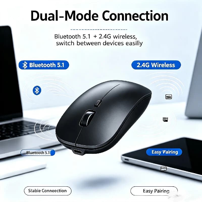 ماوس ألعاب لاسلكي مريح بإضاءة خلفية RGB متوافق مع USB قابل لإعادة الشحن صامت مع إضاءة خلفية للابتوب والكمبيوتر الشخصي - ميكروفون ألعاب صامت - 4