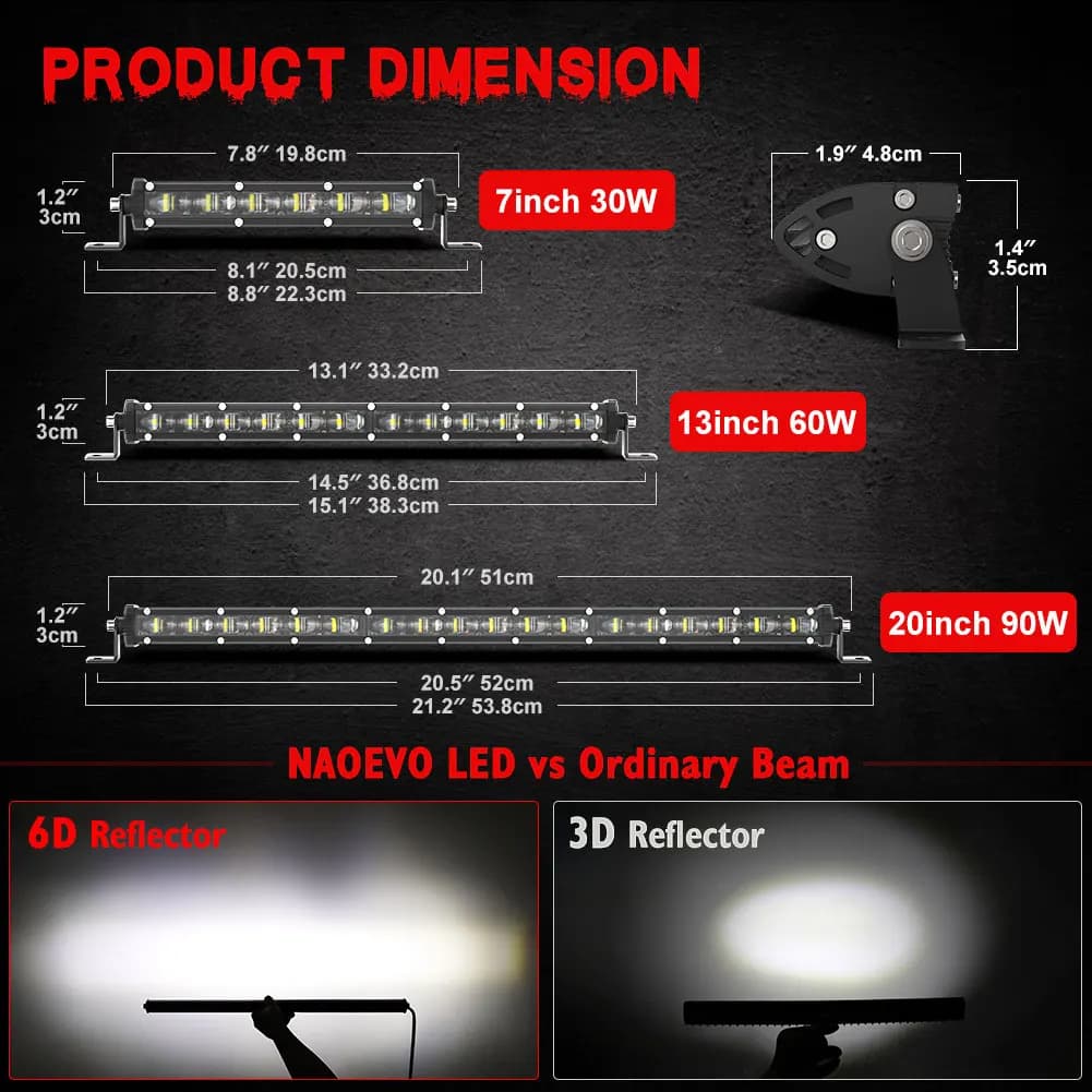 6D Ultra Strip LED Light Bar 8" 14" 20" inch Driving Fog Lamp Work Light 4x4 Led Bar for Motorcycle Offroad SUV ATV Tractor - 6