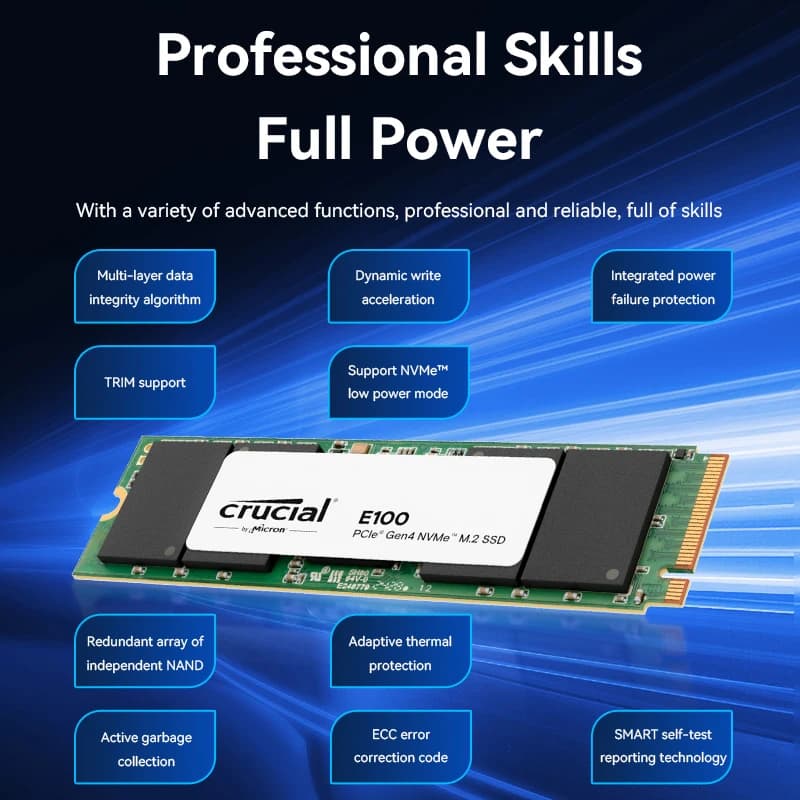 Crucial E100 SSD 1TB 2TB  M.2 NVMe PCIe Gen4 Up to 5,000MB/s Solid State Drive for Laptop Desktop PC Gamer - 5