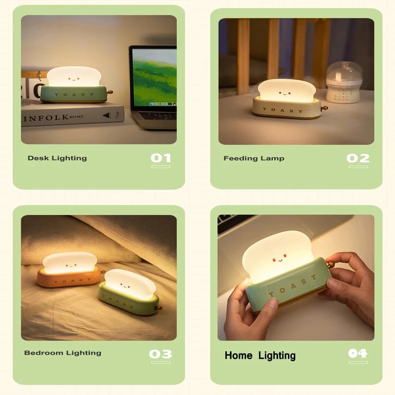 إضاءة طاولة على شكل خبز محمص إضاءة ليلية إبداعية قابلة لإعادة الشحن عبر USB مصباح LED ديكور غرفة نوم طفل هدية عيد ميلاد - 5