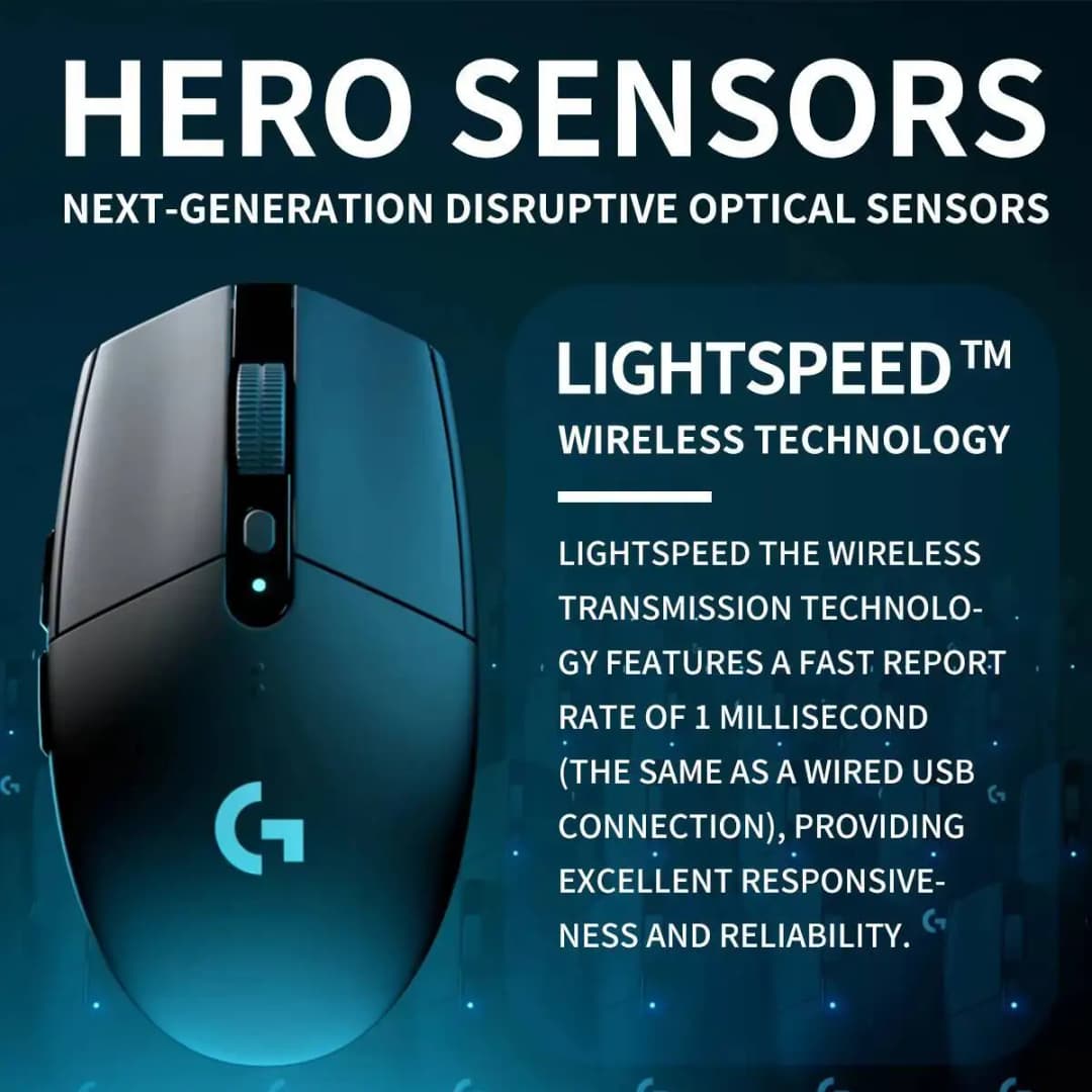 ماوس الألعاب اللاسلكي Logitech G304/G305 LIGHTSPEED 12000 DPI مستشعر HERO زمن وصول 1ms بطارية 250 ساعة توافق مع أجهزة متعددة - 2