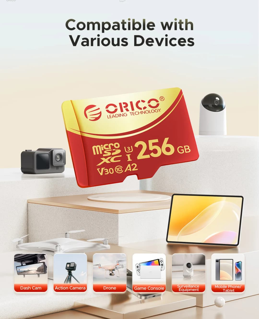 ORICO 64GB microSDXC UHS-I Memory Card, 180MB/s, 4K UHD Recoding, U3, Class10, V30, A1, Micro SD for Action Camera, Dash Cam - 5