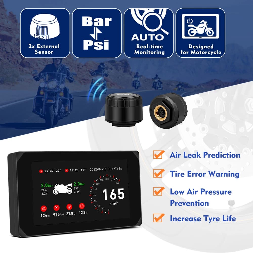 VSYS Carplay Android Auto Motorcycle Dash Cam 5.0'' Touchscreen with Dual 1080P Waterproof Cameras TPMS Parking Mode WiFi App - 4