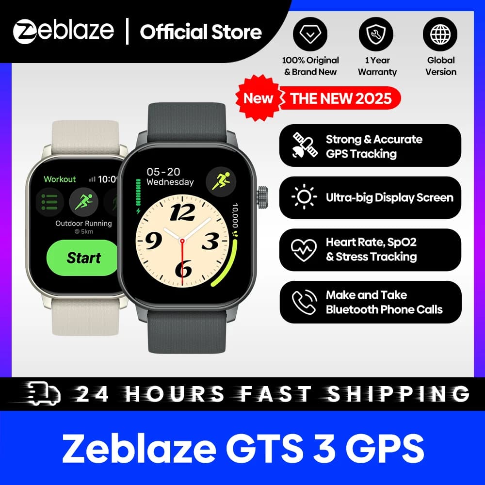 ساعة زيبليز GTS 3 الذكية بنظام GPS وشاشة عرض مقاس 2.01 بوصة لإجراء/استقبال المكالمات الهاتفية وتتبع معدل ضربات القلب وSpO2 والإجهاد