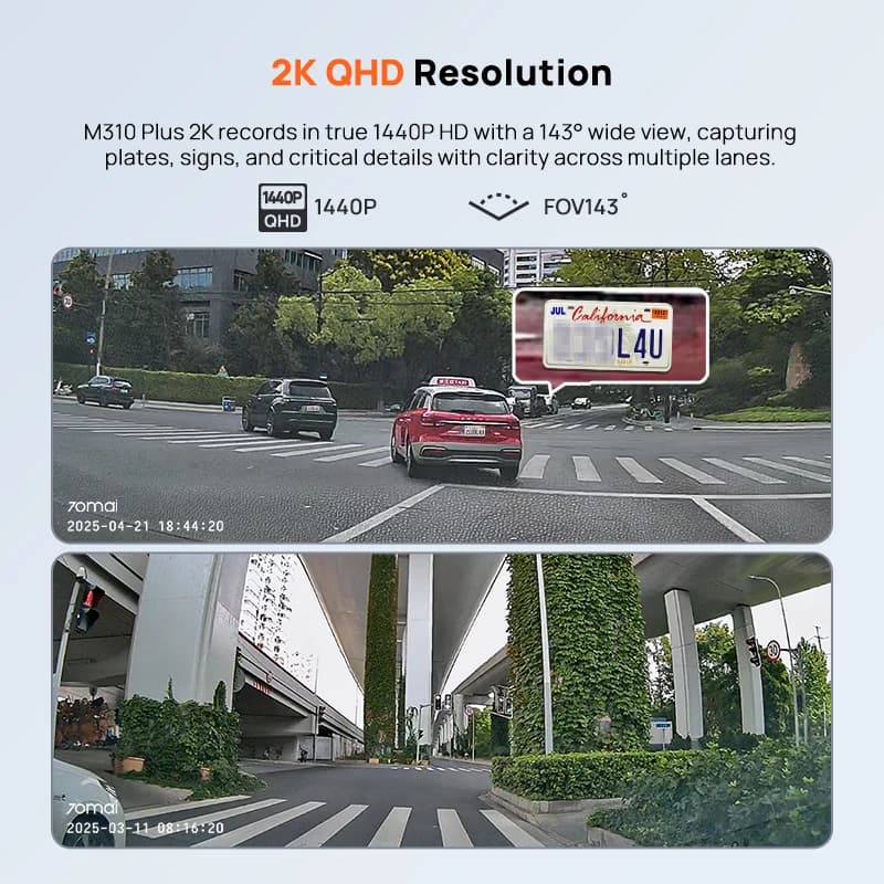 70mai كاميرا سيارة M310 بلس 2K بدقة 1440 بكسل مع رؤية ليلية فائقة بفتحة F1.55، مسجل سيارة 70mai M310 2K مع حارس ركن 24 ساعة وواي فاي وتحكم صوتي - 3