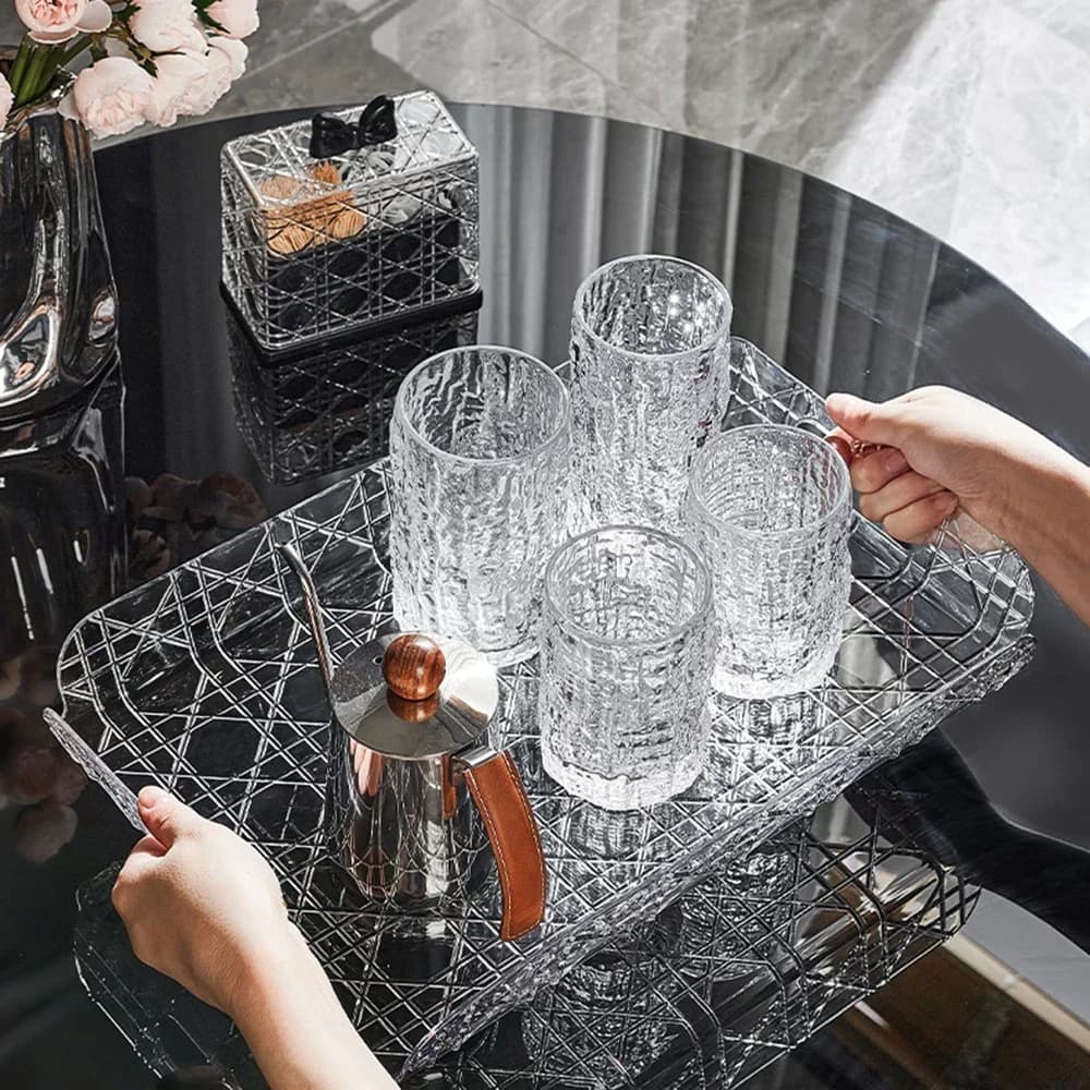Household Rectangular Storage Tray Cup Water Cup Storage Tea Tray Light Luxury High-end High Aesthetic Tea Set Home Decoration - 4