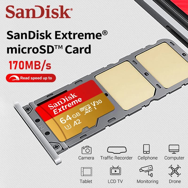 SanDisk Extreme A2 V30 4K MicroSD Memory Card for Drones Phone Dash Cam Max190Mb/s microSDXC Flash TF Card 32GB 64GB 128GB 256GB - 5