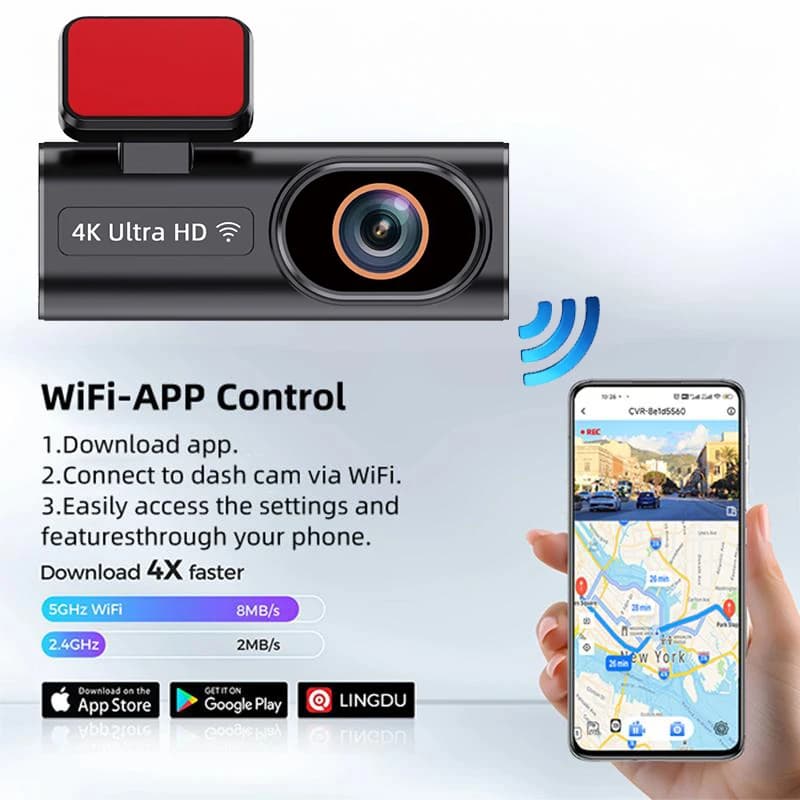 Ultra HD Dash Cam 4K Loop Recording 24H Parking Monitoring Optional 1080P Night Vision Rear Camera Supports WiFi APP Control - 6