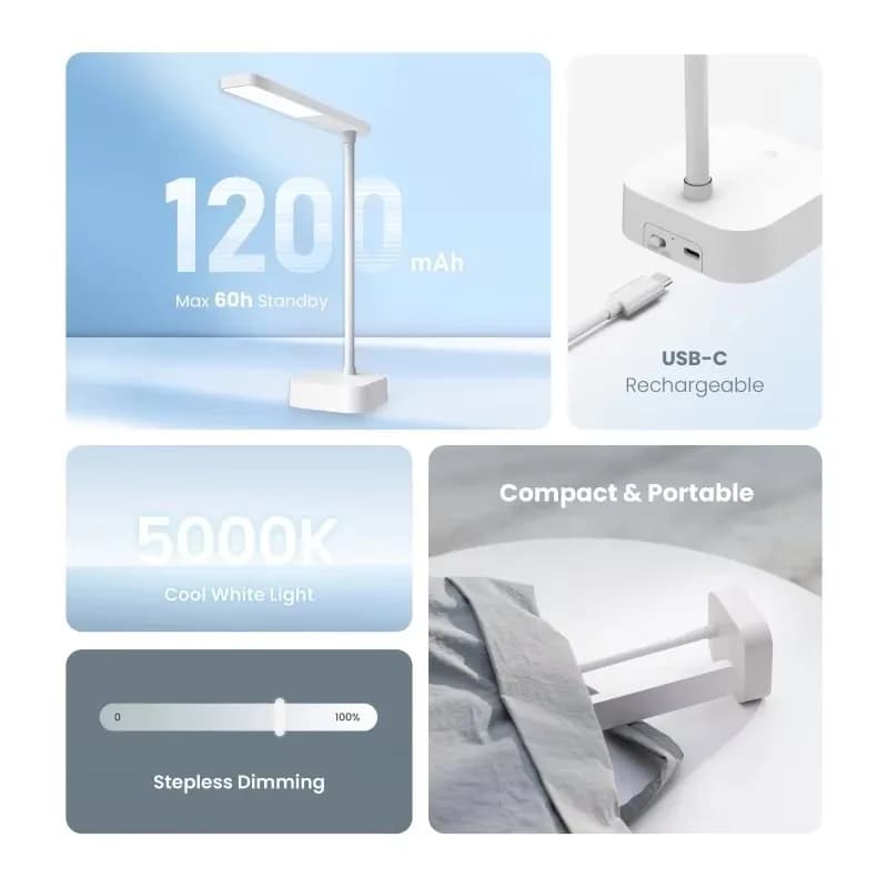 Yeelight Rechargeable Desk Lamp Book Lamp Sleep Assist Light Cool White Light Eye Protection 360° Twistable USB-C Charging - 2