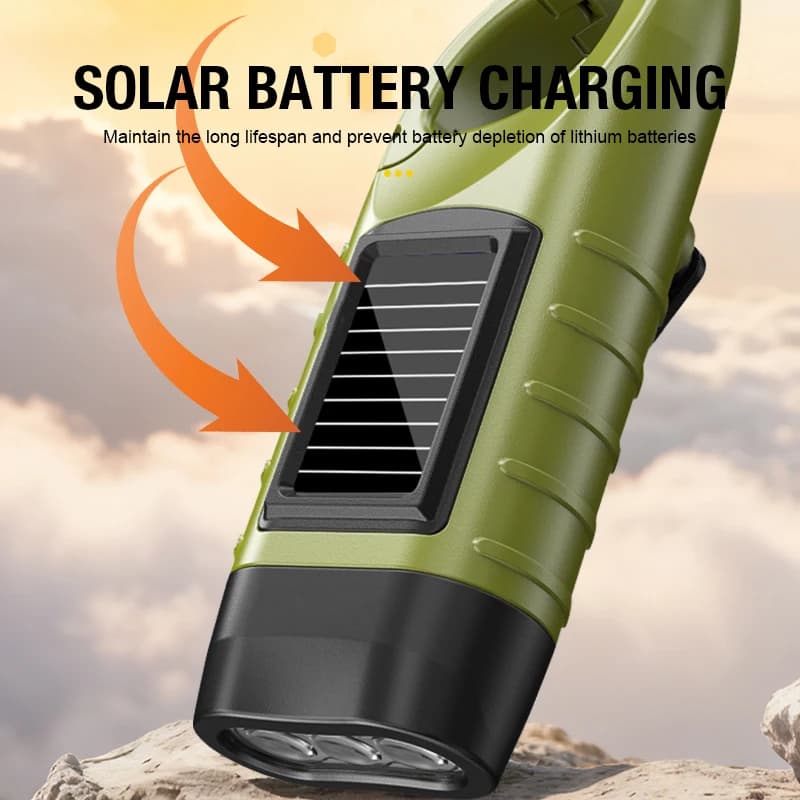 Solar powered hand cranked flashlight multifunctional camping power supply LED emergency light outdoor lighting generator flashl - 4