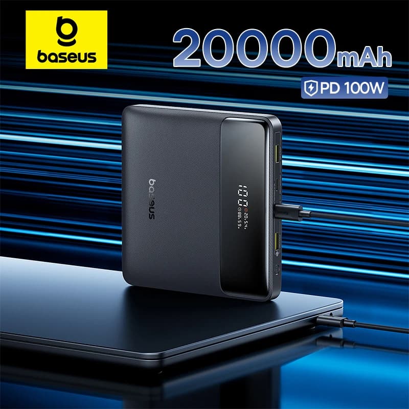بنك طاقة Baseus 100W سعة 20000mAh PD شحن سريع شاحن بطارية للكمبيوتر المحمول MacBook iPhone Samsung Xiaomi