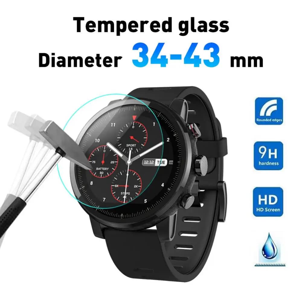 Tempered Glass Screen Protector Film 2Pcs Newest Full Size Round Watches Diameter 34 35 36 38 39 40 42 45 46 mm For Smart Watch - 2