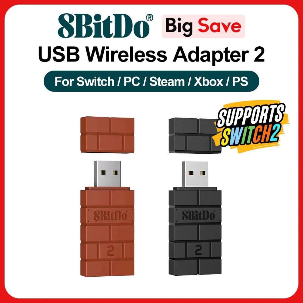 8BitDo محول بلوتوث لاسلكي USB 2 مستقبل لسويتش NS 1, 2 PS1 Mini Windows ليد تحكم PS4 PS5 Xbox Series X/S