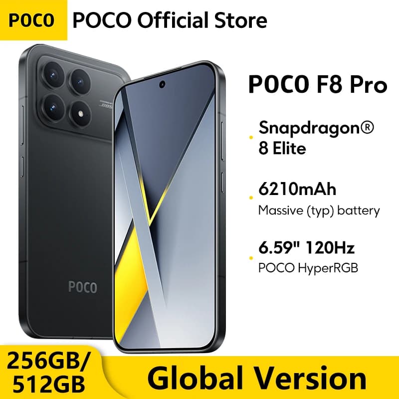 أحدث هاتف POCO F8 برو 5G نسخة عالمية 256 جيجا بايت 512 جيجا بايت سناب دراجون 8 إيليت 6.59 بوصة 120 هرتز شاشة HyperRGB AMOLED بطارية 6210 مللي أمبير NFC