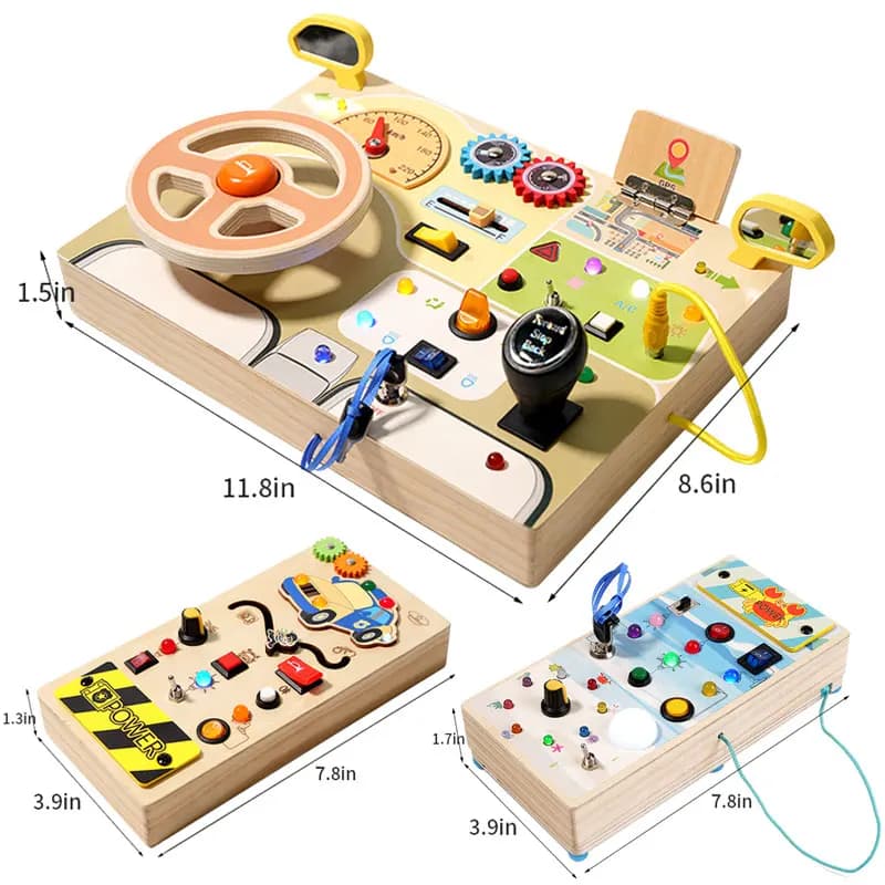 Montessori Busy Board Children Toys Led Light Switch Simulate Car Steering Wheel Travel Activities Sensory Game Educational Toys - 6