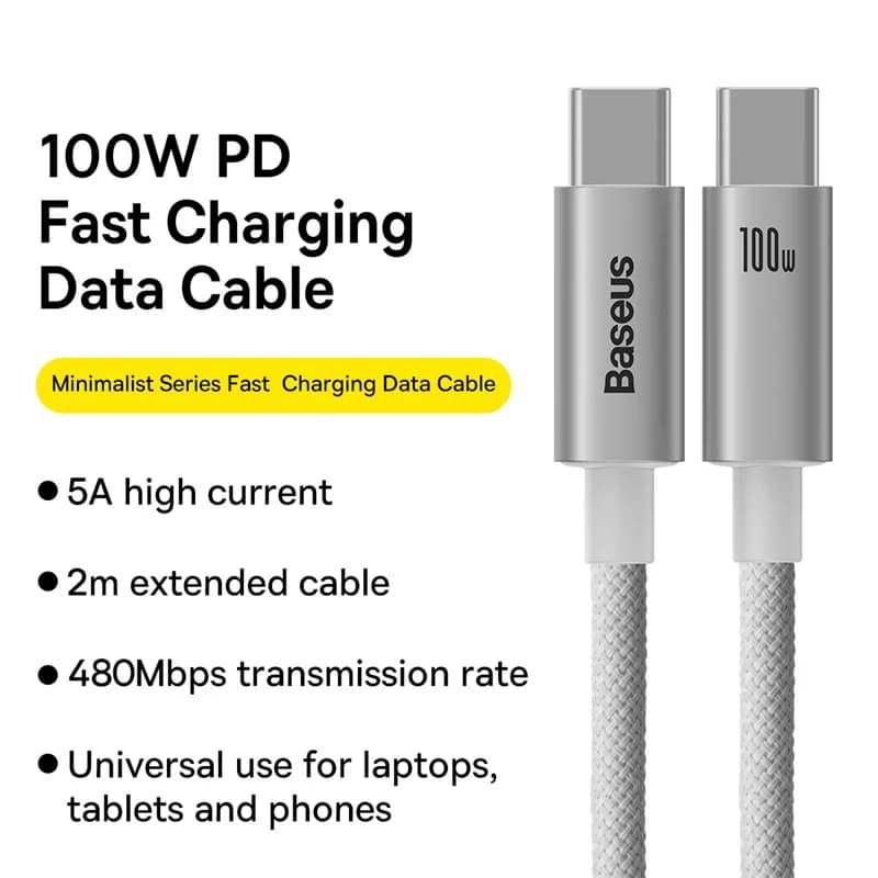 كابل Baseus USB C بقوة 100 واط لماك بوك وآيباد وكابل شحن سريع لآيفون 15 بلس برو ماكس تايب سي لاجهزة شاومي وسامسونج - 2