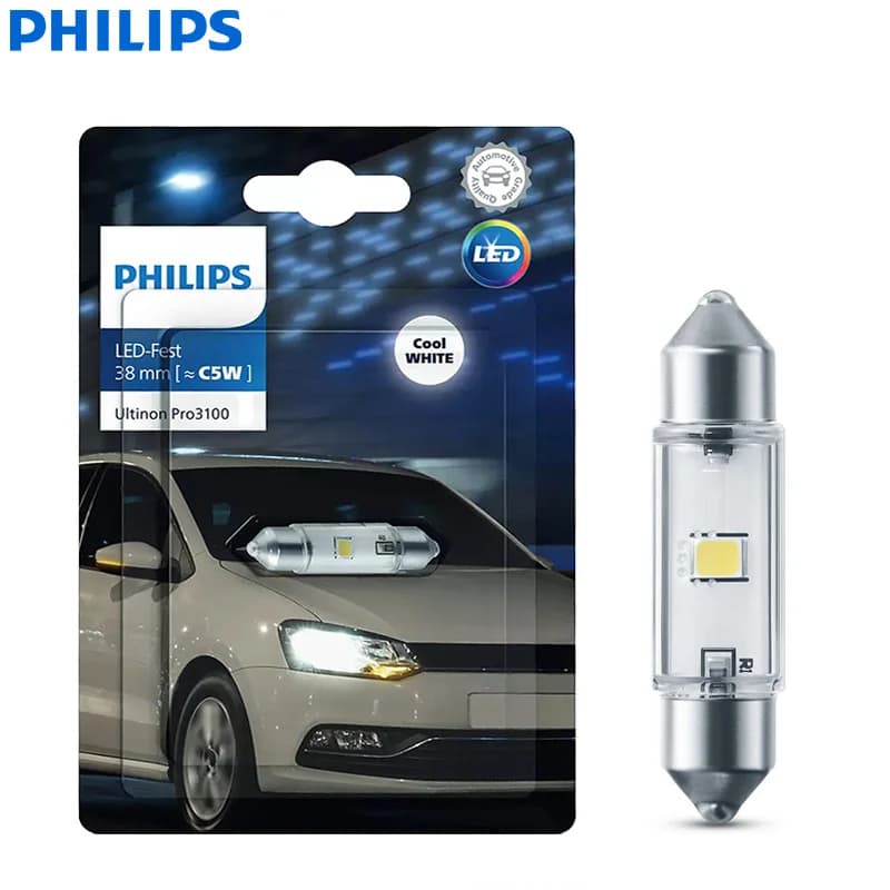 مصابيح إشارة لوحة القيادة الداخلية للسيارة من فيليبس Ultinon Pro3100 LED، C5W، 30mm، 38mm، 43mm، 6000K، أبيض بارد، طراز جديد، 1x - 4