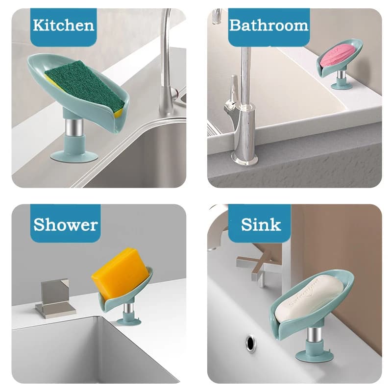 Leaf Shape Soap Tray PP Soap Box Non-slip Drain Soap Dish With Suction Cup Sponge Soap Holder Bathroom Accessories - 4