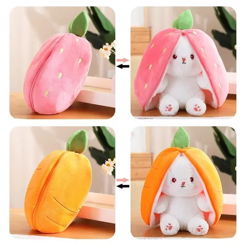 25cm Cute Strawberry Carrot Rabbit Plush Toy Stuffed Creative Into Fruit Transform Baby Cuddly Bunny Doll for Kid Birthday Gift - 6