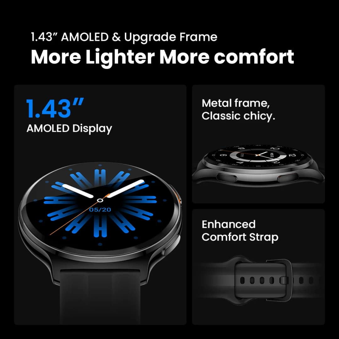 ساعة HAYLOU Solar Lite 2 الذكية بشاشة AMOLED مقاس 1.43 بوصة ومراقبة صحية على مدار 24 ساعة وأكثر من 150 وضعًا رياضيًا ومكالمات صوتية ومقاومة للماء حتى 1ATM - 3
