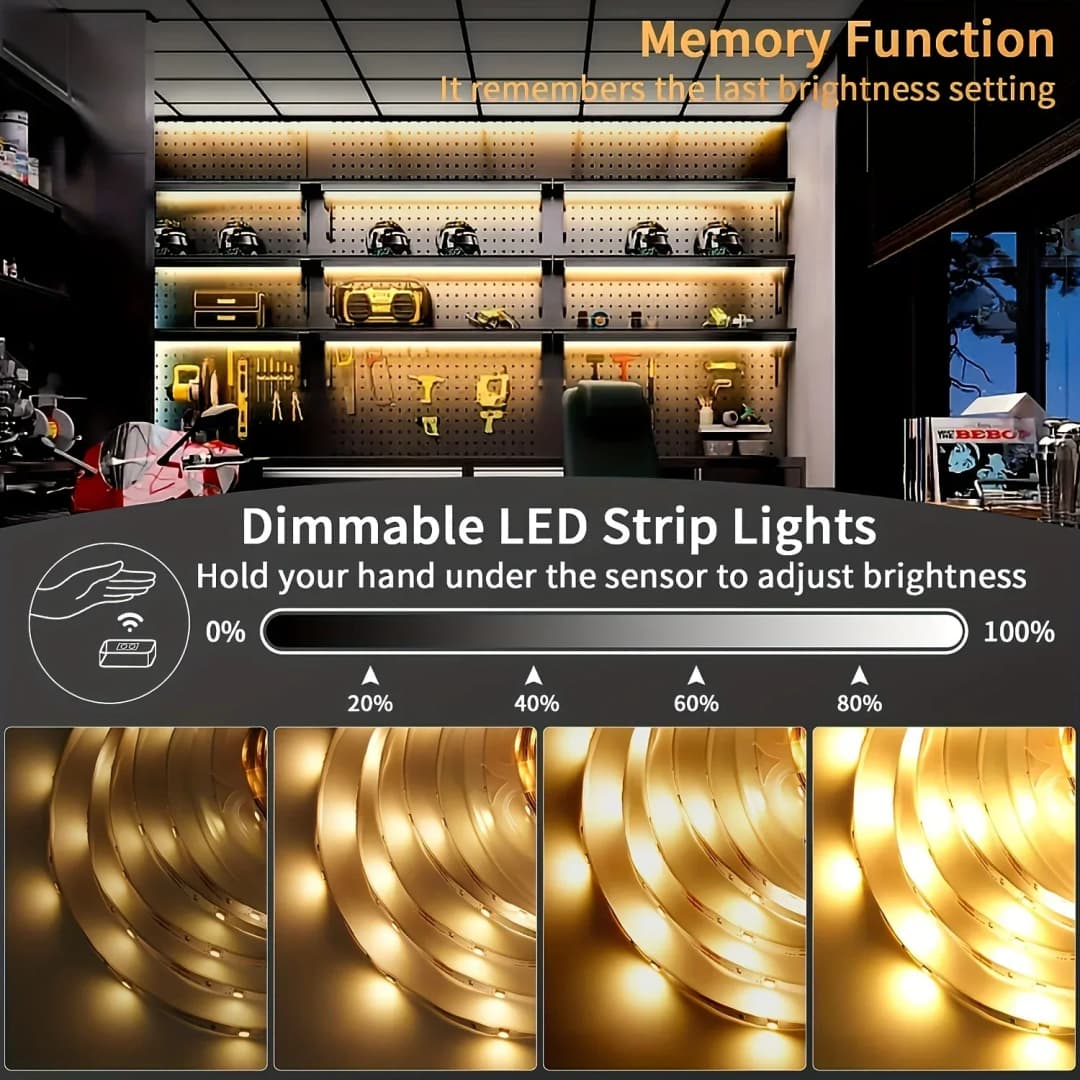 شريط إضاءة LED 5V مع خافت ذكي ومستشعر إيماءات سهل التركيب مناسب لغرف المعيشة والخزائن وإضاءة غرف النوم - 2