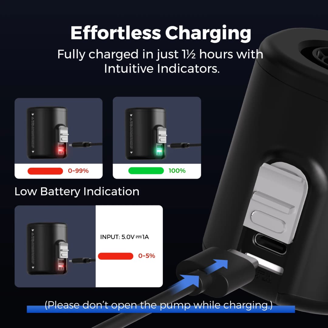 مضخة هواء كهربائية FLEXTAIL TINY PUMP 2/2X - 4kPa محمولة للتخييم لأسرة الهواء وألواح النوم وأكياس التفريغ - 6