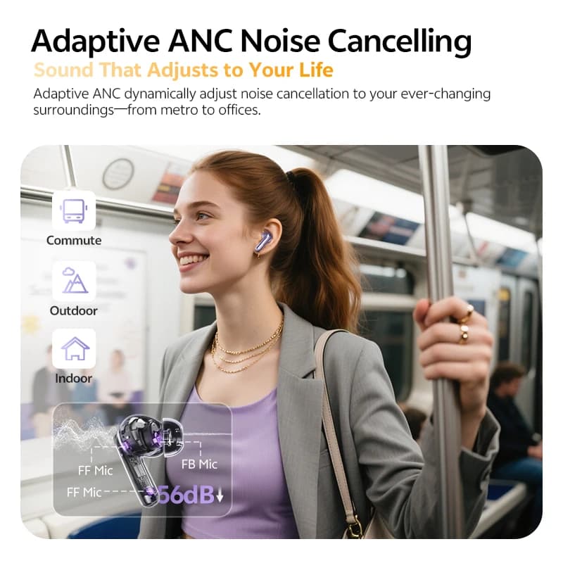 سماعات QCY HT18 MeloBuds N70 لاسلكية بلوتوث 6.0 صوت عالي الدقة مع LDAC سماعات أذن هجينة مع تقنية ANC ثنائية السماعات 50 ساعة IPX5 - 4