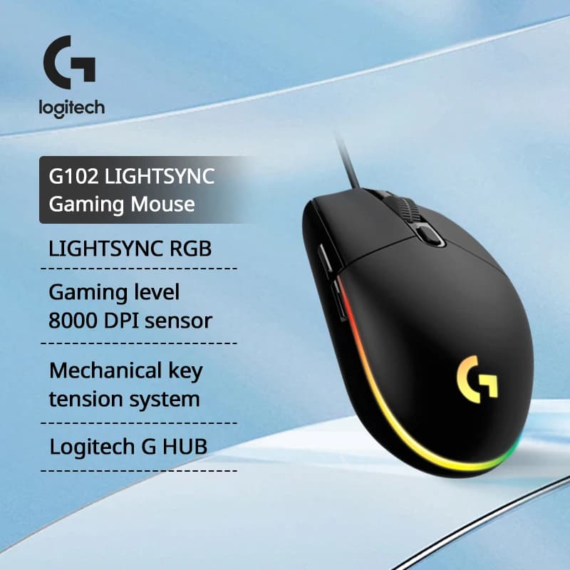 ماوس لوجيتك G102 الأصلي مريح بصري 8000DPI إضاءة LED ملونة 16.8 مليون لون تخصيص 6 أزرار سلكي ملحقات ألعاب الكمبيوتر