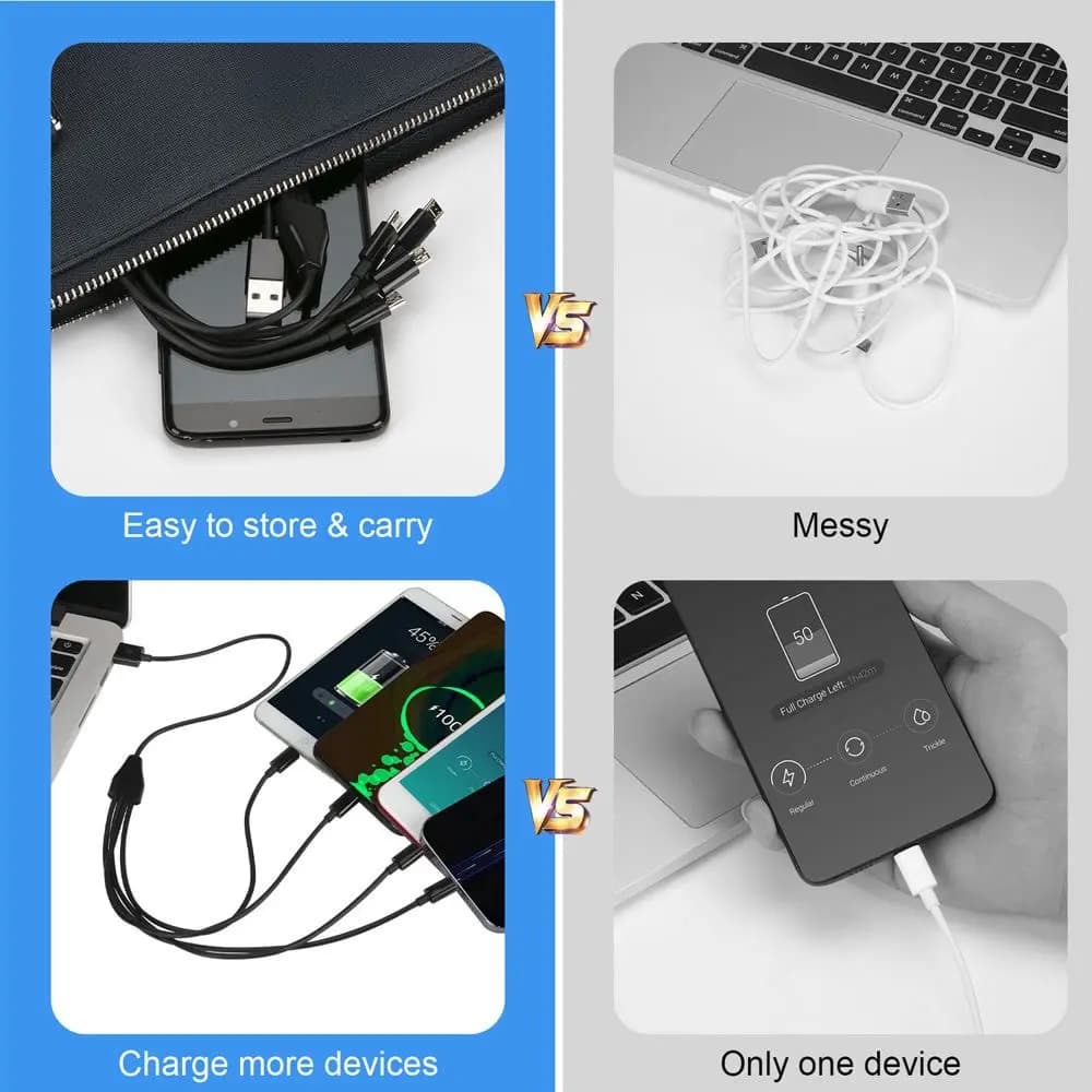 الحبل القصير 5 فولت USB A C إلى نوع C كابل شحن متعدد 4 في 1 مايكرو USB الفاصل كابل محول 4 منفذ USB C PD كابل الفاصل - 3
