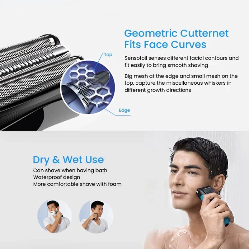 ماكينة الحلاقة الكهربائية Braun 3040s سلسلة S3 ماكينة حلاقة متبادلة مع أداة تشذيب السوالف قابلة لإعادة الشحن للاستخدام الجاف والرطب شفرة للرجال - 6