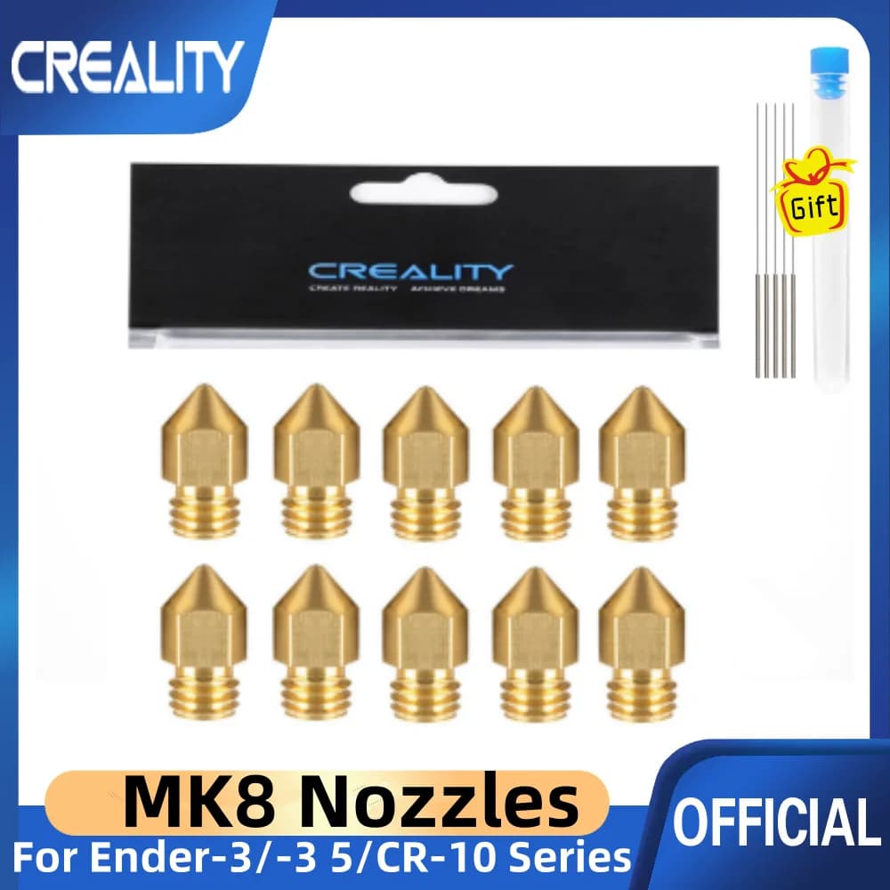 10 قطع فوهات نحاسية MK8 للطابعة ثلاثية الأبعاد من Creality، مقاسات 0.2/0.3/0.4/0.6/0.8/1.0mm، فوهات فولاذية مقاومة للصدأ لطابعات Ender 3