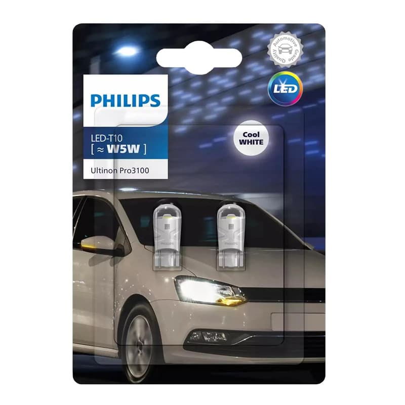 مصابيح إشارات الدوران Philips Ultinon Pro3100 LED T10 W5W، 6500K، أبيض بارد، طراز جديد، إضاءة داخلية ومواقف، زوج - 6