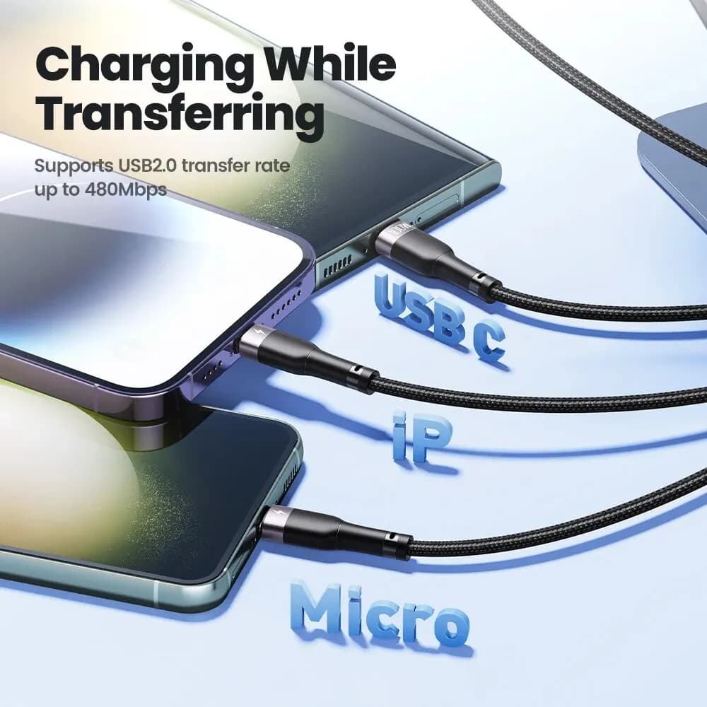 Toocki 3 in 1 USB Cable 6A 100W Micro USB Type C Charging Cable For iPhone 14 13 12 Huawei Honor Xiaomi 13 ViVo Oppo Data Cord - 4