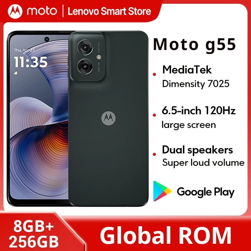 هاتف Motorola MOTO G55 الذكي شاشة 6.5 بوصة 120Hz روم عالمي معالج MediaTek Dimensity 7025 سعة 256GB كاميرا 50MP بطارية 5000mAh