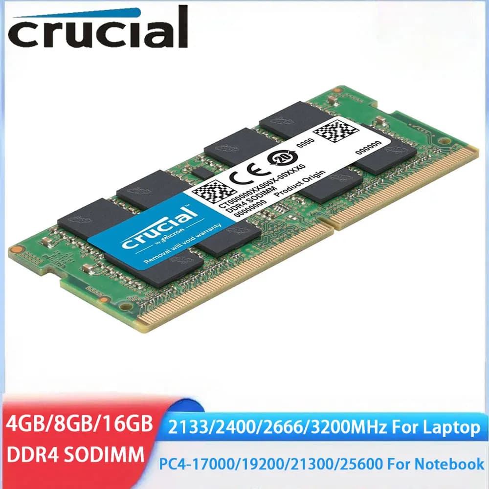ذاكرة كمبيوتر محمول DDR4 من Crucial، 32GB، 16GB، 8GB، 4GB، 2133، 2400، 2666، 3200MHz، SODIMM، ذاكرة لـ AMD و Intel