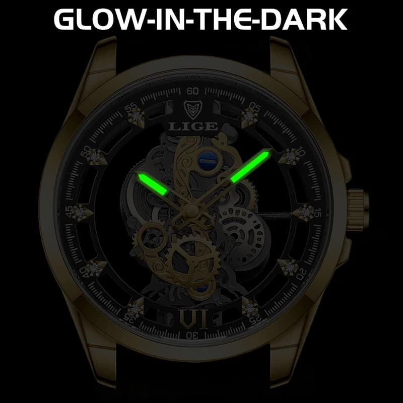 2026 LIGE Men Watch Skeleton Automatic Quartz Watch Gold Skeleton Vintage Man Watch Mens Watches Top Brand Luxury часы мужские - 6